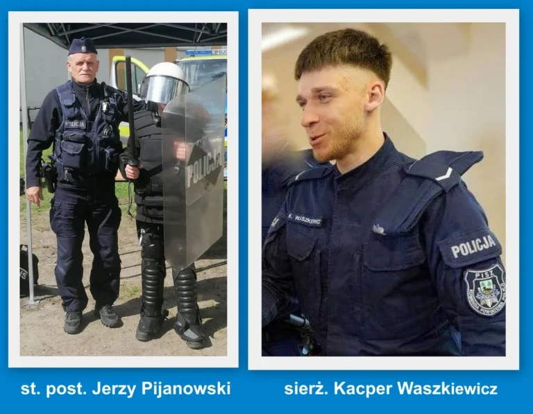 Policjanci z Komisariatu w Rucianem-Nidzie pomagają kierowcy, który źle się poczuł