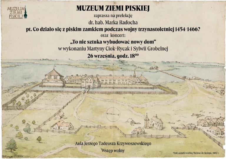 Plakat wydarzenia Muzeum Ziemi Piskiej - prelekcja i koncert 26 września