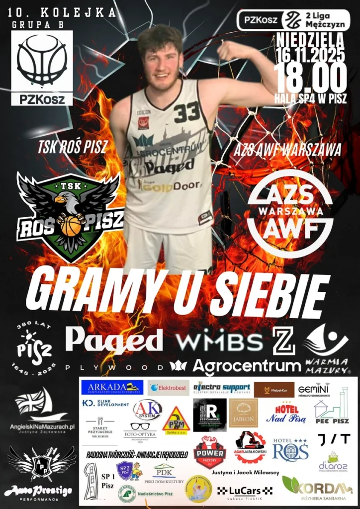 Plakat meczu TSK Roś Pisz z AZS AWF Warszawa – 10. kolejka 2. Ligi Mężczyzn